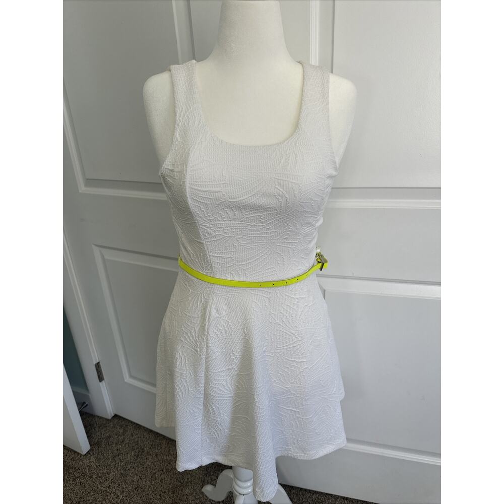 Express Woman’s White Dress With Neon Belt Size small